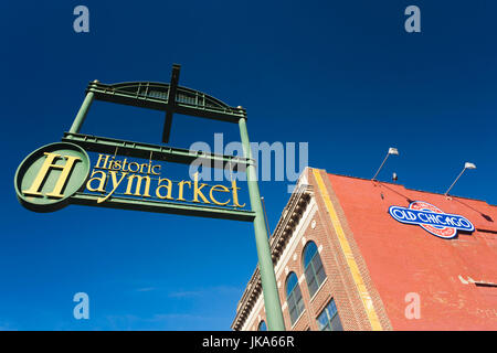 USA, Nebraska, Lincoln, signe pour le quartier Haymarket Banque D'Images