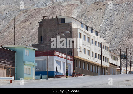 Chili, Santiago-salon, les mines de cuivre de Chuquicamata, ancienne ville fantôme, les bâtiments de la ville Banque D'Images