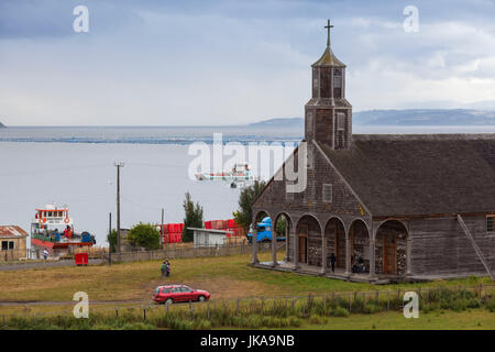 Le Chili, l'archipel de Chiloé, l'île de Quinchao, Quinchao, Iglesia de Quinchao, extérieur de l'église Banque D'Images