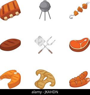 La cuisson sur barbecue icons set, cartoon style Illustration de Vecteur