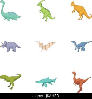 Les dinosaures icons set, cartoon style Illustration de Vecteur