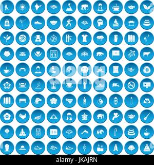 100 blue icons set yoga Illustration de Vecteur