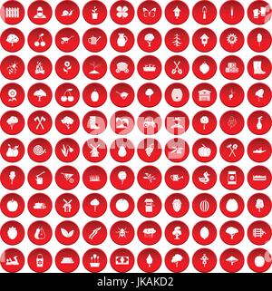 100 l'agriculture icons set red Illustration de Vecteur