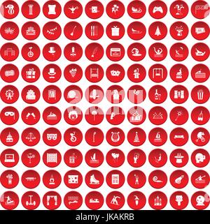 100 amusement icons set red Illustration de Vecteur