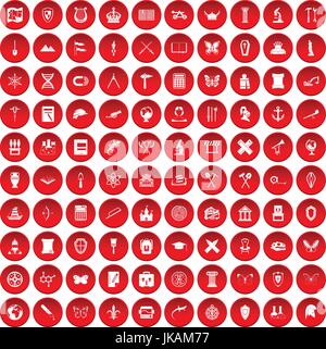 Archéologie 100 icons set red Illustration de Vecteur