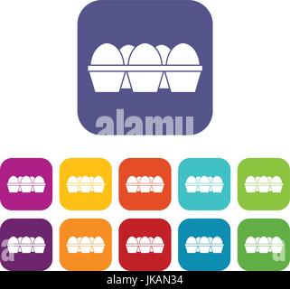 Oeufs en emballage en carton icons set Illustration de Vecteur