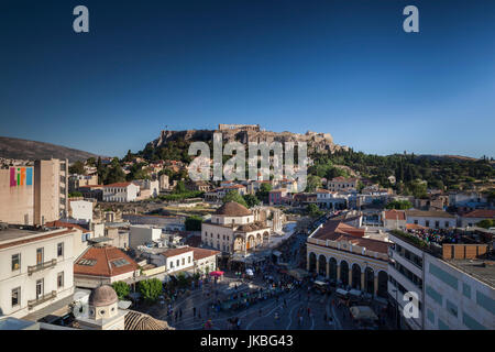 Grèce, Athènes, Grèce Centrale, Région de la place Monastiraki, l'Acropole et la fin de l'après-midi Banque D'Images