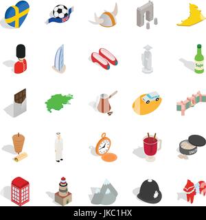 L'Europe de l'Ouest, l'ensemble des icônes de style isométrique Illustration de Vecteur