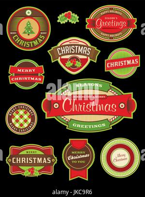 Une illustration des vacances de Noël vintage badges et étiquettes. 10 EPS vectoriel disponible. Illustration de Vecteur