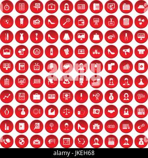 100 business woman red icons set Illustration de Vecteur