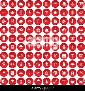 100 parties de childrens icons set red Illustration de Vecteur