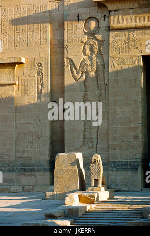 Egypte, Assouan, Philae Tempel von auf der Insel, Granitlöwen Agilkia, - des Sonnengottes Abbilder - die nicht in typischer liegender Haltung dargeste Banque D'Images