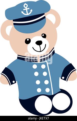 Un ours en peluche habillé en marin ou le capitaine pour les enfants Illustration de Vecteur