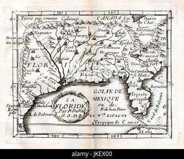 1663 duval carte de la région de la Floride espagnole et la zone entourant le golfe du Mexique, y compris les jours états du Texas, Louisiane, Alabama, Mississippi et d'autres. Banque D'Images