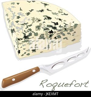 Fromage de Roquefort plus isolés le fond blanc Illustration de Vecteur