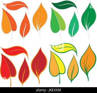 Silhouettes Collection de feuilles. Feuilles simples images. Jeu de feuilles isolées. Illustration de Vecteur