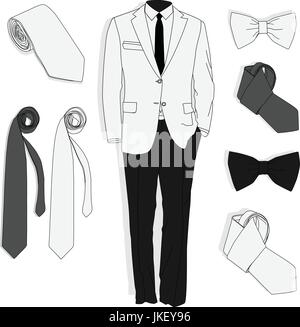 Men's jacket. Le costume des hommes de cérémonie, Tuxedo. Set d'accessoires. Vector illustration. Illustration de Vecteur