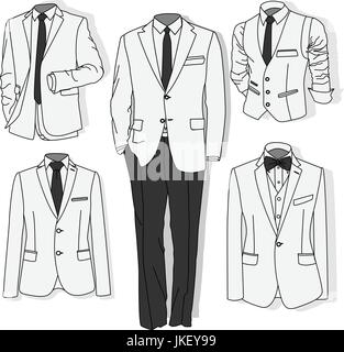 Men's jacket. Le costume des hommes de cérémonie, Tuxedo. Set d'accessoires. Vector illustration. Illustration de Vecteur