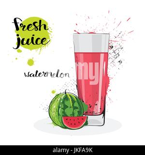 Le jus de melon d'aquarelle à la main douce et de fruits sur fond blanc verre Illustration de Vecteur