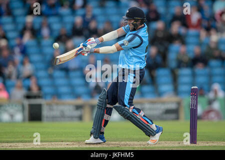 David Willey (yorkshire ccc) frappe un coup pour six manches lors de son siècle au cours de la natwest t20 jeu entre le yorkshire vikings v rapids worcestershire le dimanche 23 juillet 2017. Photo par Mark p Doherty. Banque D'Images