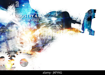 La transformation numérique de l'internet des objets (iot) en rupture technologique à l'industrie mondiale de l'industrie 4.0 concept. Graphique de robot automatisé machi Banque D'Images