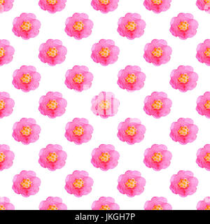 Aquarelle Floral motif transparent avec des fleurs roses sur fond blanc Banque D'Images