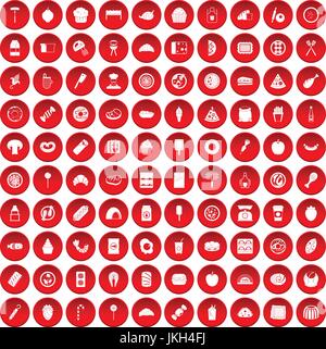 100 plats délicieux icons set red Illustration de Vecteur