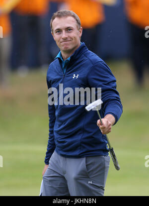 USA's Jordan Spieth célèbre remportant le championnat ouvert 2017 au Royal Birkdale Golf Club, Southport. Banque D'Images