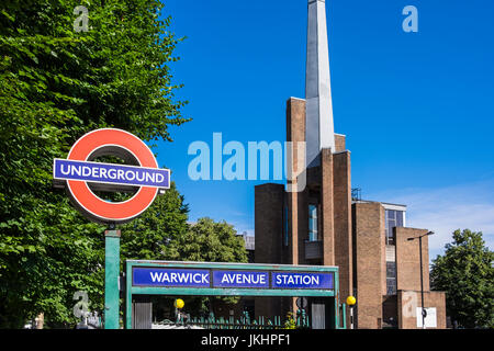 Warwick Avenue station & St.Saviour's Church, Maida Vale, City of Westminster, London, Angleterre, Royaume-Uni Banque D'Images