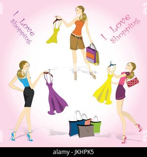 Jolies filles shopping Illustration de Vecteur