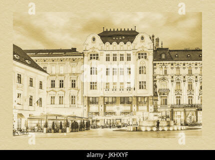 Côté ouest de la place principale, Hlavne namestie, dans la soirée, Bratislava, Slovaquie, Europe Banque D'Images