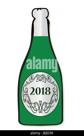 2018 félicitations une bouteille de champagne sur un fond blanc Illustration de Vecteur