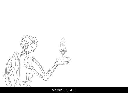 Robot Fusée Spatiale moderne détiennent la technologie d'Intelligence Artificielle Illustration de Vecteur
