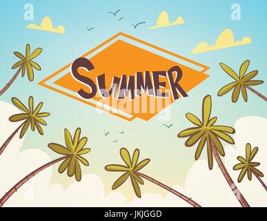 Vacances tropicales d'été sur Palm Treen Ciel Bleu Seaside Holiday Banner Illustration de Vecteur