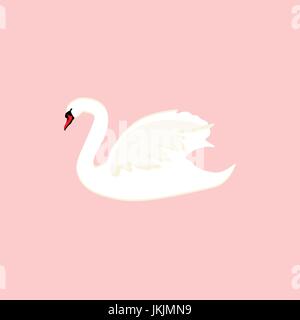 Vector illustration white bird swan icône, logo, signe ou symbole isolé sur fond rose. Illustration de Vecteur