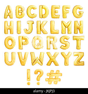 Alphabet complet de ballons gonflables d'or Banque D'Images