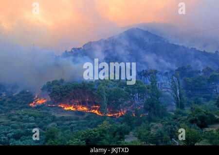 Vadstena, Split, Croatie - Juillet 17, 2017 : Incendie de forêt Massive la forêt et les villages autour de ville de Split Banque D'Images