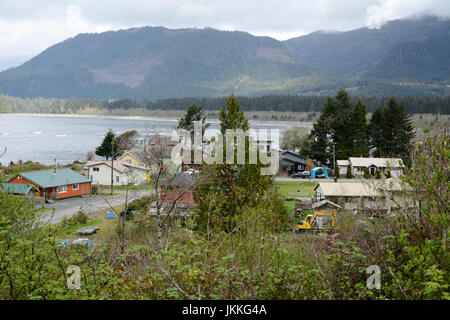 Le Pacifique ville côtière de Port Renfrew, près d'une extrémité du sentier de la côte ouest, l'île de Vancouver, Colombie-Britannique, Canada. Banque D'Images