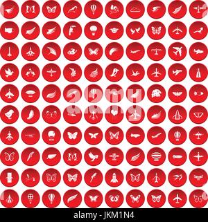 100 fly icons set red Illustration de Vecteur