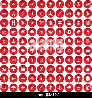 Forêt 100 icons set red Illustration de Vecteur