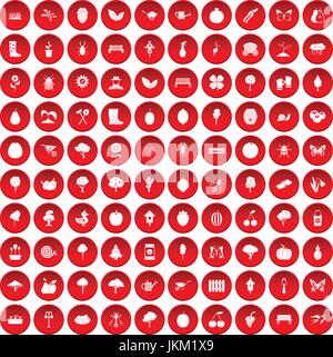 Jardinage 100 icons set red Illustration de Vecteur