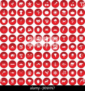 Nature 100 icons set dans le cercle rouge isolé sur blanc vector illustration Illustration de Vecteur