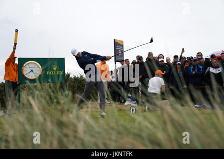 Southport, Merseyside, Royaume-Uni. 23 juillet, 2017. Jordan Spieth (USA) Golf : Jordan Spieth du United States tees off au 11ème trou lors de la ronde finale du 146e British Open Golf Championship au Royal Birkdale Golf Club à Southport, Merseyside, Angleterre . Credit : Koji Aoki/AFLO SPORT/Alamy Live News Banque D'Images