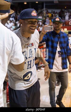 Allen Iverson sur les cour courtside grand sourire big3 semaine 5 uic pavilion juillet 23,2017 CHICAGO,ILLINOIS. Banque D'Images