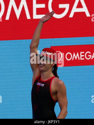 Budapest. 24 juillet, 2017. Katinka Hosszu de Hongrie célèbre après avoir remporté le 200 m quatre nages finale de natation au 17e Championnats du Monde FINA à Budapest, Hongrie le 24 juillet 2017. Katinka Hosszu réclamé le titre avec 2:07,00. Credit : Ding Xu/Xinhua/Alamy Live News Banque D'Images