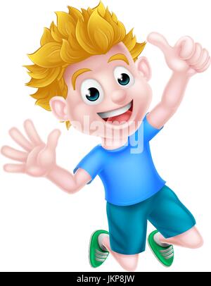 Heureux Cartoon Boy Jumping Illustration de Vecteur