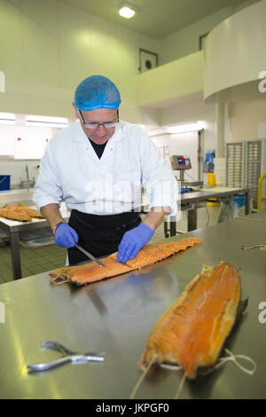 Le saumon de l'Est H Smokehouse, Forman & Son's, qui a récemment bénéficié d'une Indication Géographique Protégée (IGP), statut d'Hackney Wick, London, UK Banque D'Images