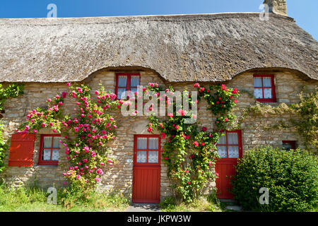 La France, la Loire-Atlantique (44), Parc Naturel Régional de Brière, Guérande, hameau de Khérinet entièrement restauré par le parc, maison typique au Banque D'Images