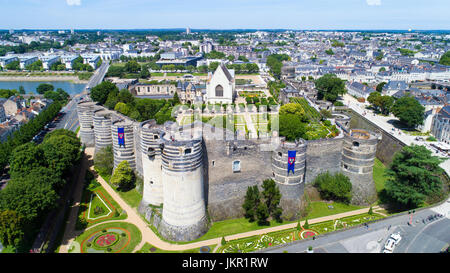 Vue aérienne du château de ville d'Angers dans le Maine et Loire, France Banque D'Images