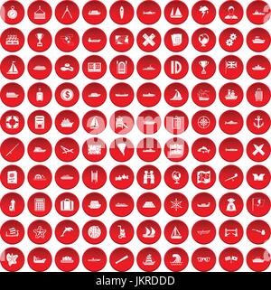 100 voyage icons set red Illustration de Vecteur